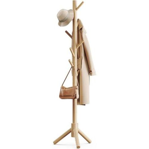 Coat Rack Sturdy Wooden Coat Rack Stand, Adjustable Coat Tree, Free Standing Tree Hanger with 4 Sections 8 Hooks, for Home/Bedroom/Hallway/Entryway