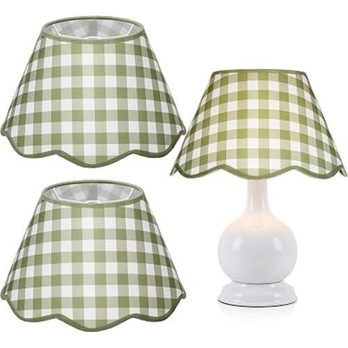 Lewtemi 2 Pcs Green Gingham Stripes Lamp Shade Scallop Lampshade Small