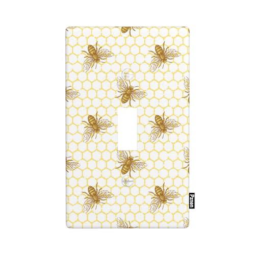 Honey Bee Light Switch Cover Plates Honeycomb Bumble Bee Yellow Single Toggle Wall Plate 1 Gang Lightswitch Cover Home Decorative Office 4.5"x 2.76"