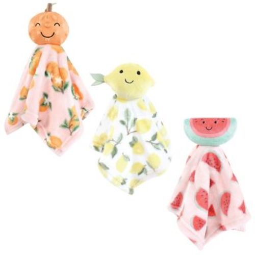 Hudson Baby Infant Girls Animal Face Security Blanket 3-Pack, Fruits, One Size
