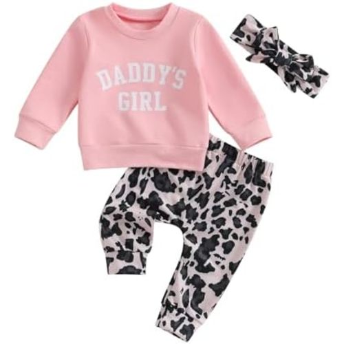 Engofs Toddler Newborn Baby Girl Fall Winter Outfits Long Sleeve Sweatshirt Tops Pants Headband 3Pcs Clothes Set