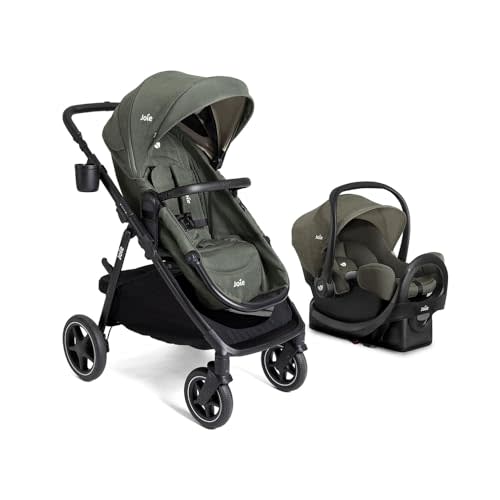 Joie Ginger LX Stroller and Rue Infant Car Seat Travel System with Anti-Rebound Base and All-Wheel Suspension (Evergreen)