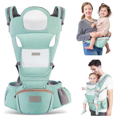 MOONORAH Baby Carrier with Hip Seat, Ergonomic M Position 6 in 1 Baby Wraps Carrier Adjustable Holder Newborn to Toddler with Head Support and Breathable Mesh Green