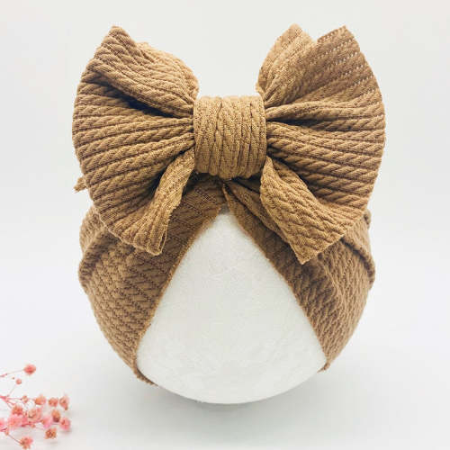 1 Pc: Solid Color Baby Girls Knotted Beanie Hat with Bow Hair Accessories