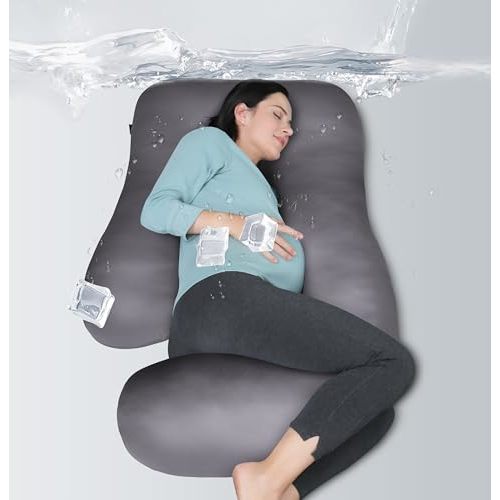 MOON PARK Pregnancy Pillows for Sleeping - U Shaped Full Body Maternity Pillow with Removable Cover - Support for Back, Legs, Belly, HIPS - 57 Inch - Dark Grey - Cooling Cover