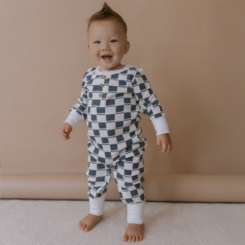 Organic Button Romper - Cabin Checks
