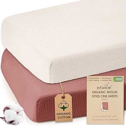 100% Organic Cotton Muslin Crib Sheets (Set of 2) – Soft & Breathable Fitted Sheets for Boys and Girls, Neutral Colors – Fits Standard Baby Crib Mattress (28 x 52 Inches) (Rust/Ivory)