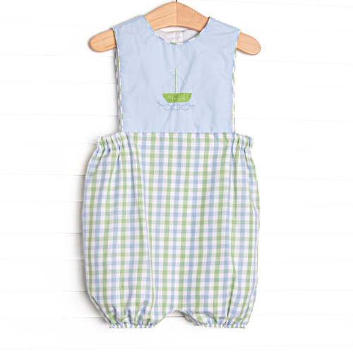 Bleu: Brixton Bay Embroidered Bubble Romper, Blue and Green Plaid – Stitchy Fish