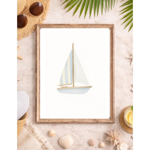 Watercolor Sailboat Print | Coastal Nautical Wall Art | Blue Beach Decor | Minimal Sailboat Digital Download
