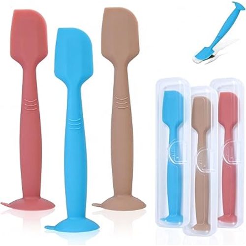 babove Baby Diaper Cream Spatula Applicator 3 Pack with 3 Travel Cases - Soft Silicone Butt Paste Spatula with Suction Cup - Portable Newborn Essentials Must Haves for Diaper Bag (Red Blue Khaki)
