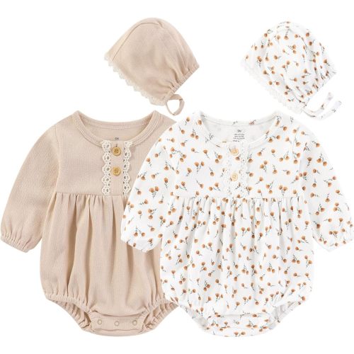Baby Girl Clothes Cotton Bubble Romper Floral Bodysuits Infant Outfit Set