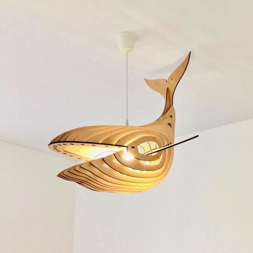 Whale Ceiling Chandelier: Handmade Wooden Bedroom Lamp, Kids Room Decor (DIY Kit Option)
