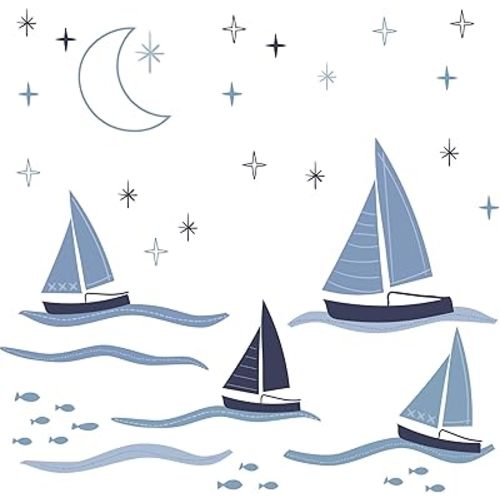 Lambs & Ivy Little Skipper Nautical Sailboat, Moon & Stars Wall Decals/Stickers