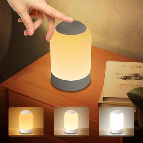Bedside Touch Night Light, Baby Nursery Nightlight for Kids Adults, Egg Light with Timer, Dimmable Small Cordless Table Lamp for Nightstand/Bedroom/Children's Room, USB Rechargeable, White/Warm/Amber