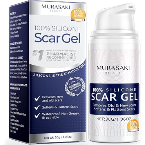 100% Silicone Scar Gel Scars Cream - Advanced Scar Gel for Surgical Scars, C-Section, Stretch Marks, Acne, Injury, Burns, Keloids, Old and New Scars 1.06oz(30g) (Maximum Strength 100% Silicone)