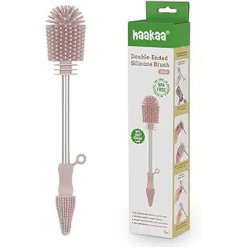 Haakaa Silicone Cleaning Brush Kit – Household Cleaning Brushes for Bottles and Crevices – Food-Grade Silicone: Dishwasher Safe (Brush-Blush)