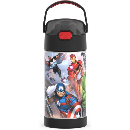 THERMOS FUNTAINER Water Bottle with Straw - 12 Ounce - Kids Stainless Steel Vacuum Insulated Water Bottle with Lid, Avengers