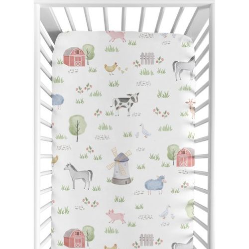 Sweet Jojo Designs Girl Baby Fitted Crib Sheet Farm Animals Collection