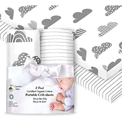 100% Organic Cotton Fitted Sheets for Graco Pack n Play, Babyletto, Pamo Babe, Hiccapop, Dream on Me, Evenflo, Baby Trend, Hygge Hush Portable/Mini Crib/Playards