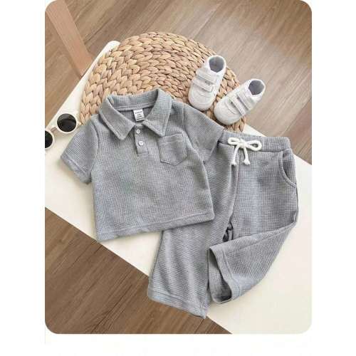 SHEIN Baby Boy's Short Sleeve Half Placket Collar Top And Casual Pants Set | SHEIN USA