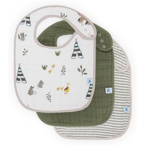 Little Unicorn Muslin Baby Bibs | Adjustable as Baby Grows | Soft Absorbent Muslin Fabric | For Eating, Drooling, Teething (Forest Friends)