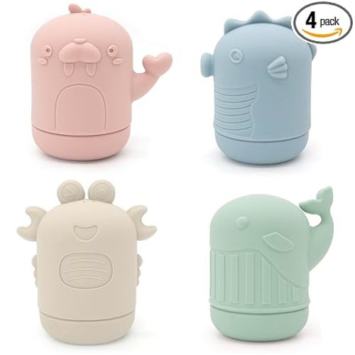 Ginbear Silicone Baby Bath Toys, Non-Toxic Mold Free Infant Squirty Bathtub Toys for Toddlers 6 Months+, Pack of 4 (Marine)