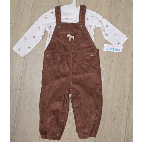 2-Piece Carter's Baby Boy Overall Set  Moose Brown  Corduroy  12M NWT