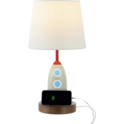 JONATHAN Y JYL6310A Houston 17.5" Coastal Style Iron/Resin Rocket LED Kids' Table Lamp with Phone Stand and USB Charging Port Traditional, Mid-Century, Classic, Living Room, Bedroom, Multi-Color