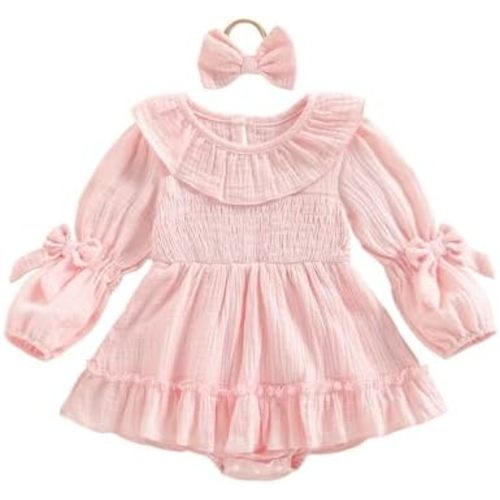 Ropa de bebé niña recién nacida, vestido de manga larga + diadema lindos trajes de otoño para bebé