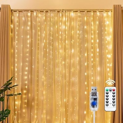 Brightown 300 LED Fairy Curtain Lights, 9.8ft x 9.8ft Curtain String Lights