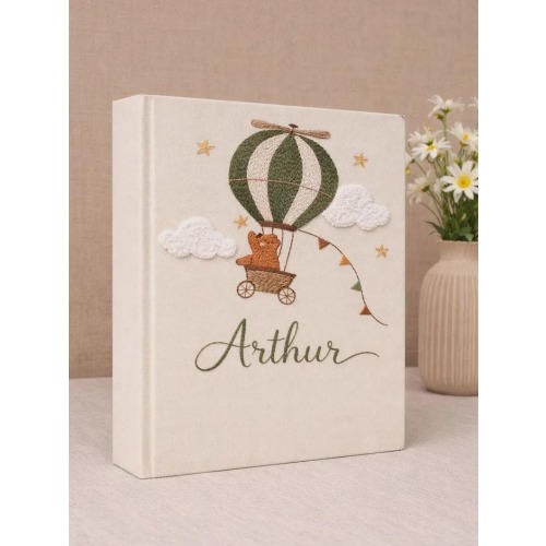 Personalized Hand Embroidered Baby Photo Album with Sleeves, Custom Keepsake Memory Book, Handmade Baby Scrapbook Gift