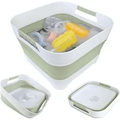 Wash Basin for Baby Bottles, Versatile Wash Tub for Kitchen, RV, Outdoor Camping Sink, Sturdy Bottle Tub Easy to Clean (Green)