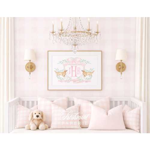 Golden Retriever Nursery Wall art: Monogram, Crest, Grandmillennial
