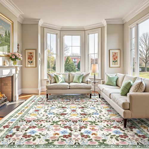 Floral Washable Area Rug 9x12