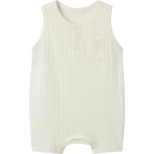 SENSENG Organic Cotton Sleeveless Pointelle Bodysuit for Baby Boys - Natural Dyed, Soft & Breathable for Newborn to 18 Months