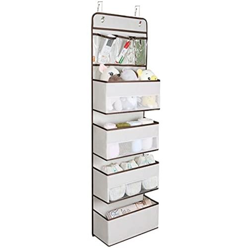 Univivi Door Hanging Organizer Nursery Closet Cabinet Baby Storage with 4 Large Pockets and 3 Small PVC Pockets for Cosmetics, Toys and Sundries (Beige)