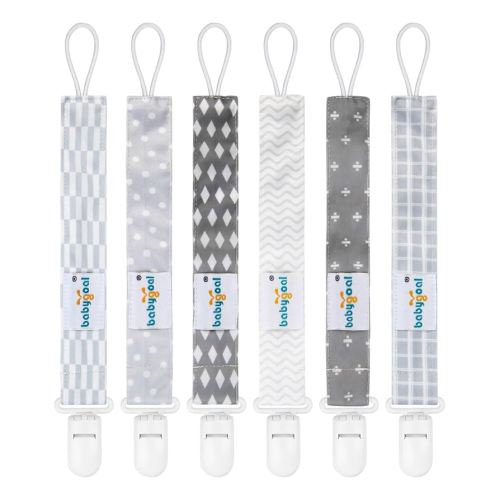 Babygoal Neutral Grey Pacifier Clips, 6 Pack Binky Paci Holder Clip and Leash for Babies Boys and Girls Fits for Most Pacifier, Binkie Styles & Baby Teethers & Toys and Gift 6PS09