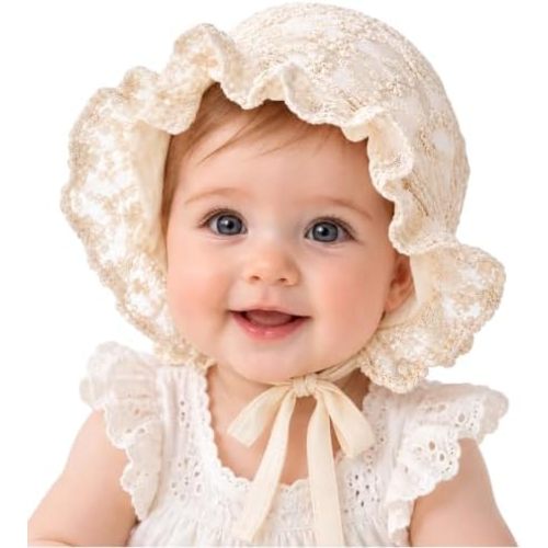 Newborn-Baby-Girl-Soft-Bonnet-Cap Lace-Princess-Christening-Beanie Sun-Hat