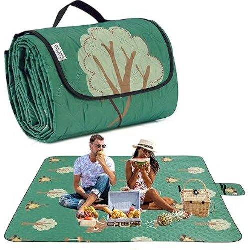 Large Waterproof Sandproof Picnic Blanket - Foldable Outdoor Blanket with Carry Strap - Lightweight - Fits 2-4 Adults - For Beach, Camping, Grass, Lawn, Park