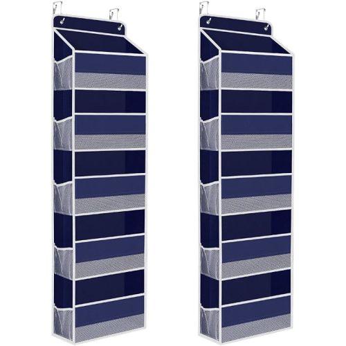 SpaceHacks 2 Pack Over The Door Organizer, Hanging Storage Organizer with Clear Window, 40lb Ultra Sturdy Large Capacity Room Organizer for Pantry Laundry Bathroom Nursery Closet (Grey)