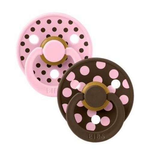 Bibs Pacifiers Studio Colour Polka Latex - 2pk - 0-6m Size 1 - Baby Pink/Mocha