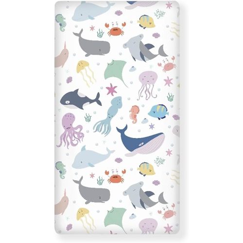 Sea Animals Fitted Crib Sheet for Boys Girls Fish and Octopus Baby Sheet for Standard Crib and Toddler Corals Nautical Aquatic Shells Nursery Bed Mattress Sheets 28"x52"