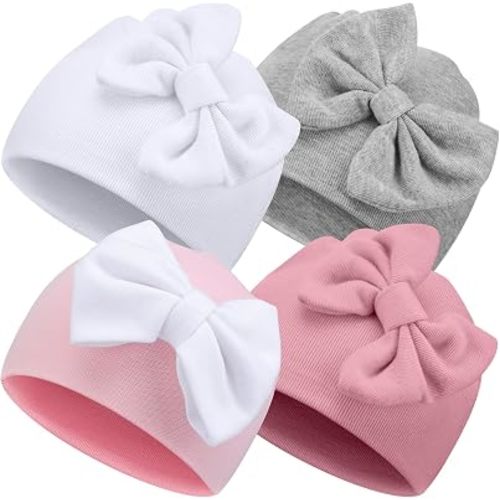 Cuffbow 4 Pcs Preemie Hats Baby Bow Cap Warm Cotton Hospital Premature Baby Beanie for Premature Boy Girl Newborn Infant