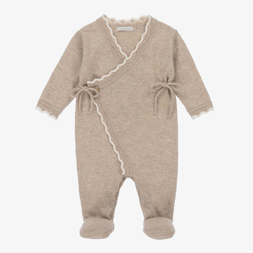 Girls Beige Wool & Cotton Babygrow - 3-6M