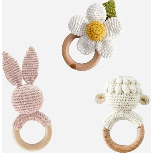 Teether Set - Lamb White Flower and Blush Bunny