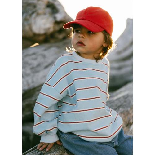 Lightweight Striped Crewneck- Light Blue