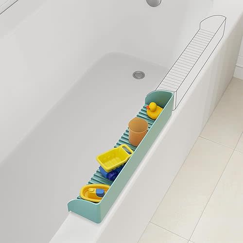 2 Pack Bathtub Splash Guard for Tub - Silicone Tub Water Splash Guard with 4 Suction Cups, Bath Toy Holder, Tub Play Shelf for Kids, Bathtub Side Splash Guard Tray, Toddler Bathroom Essentials, Aqua