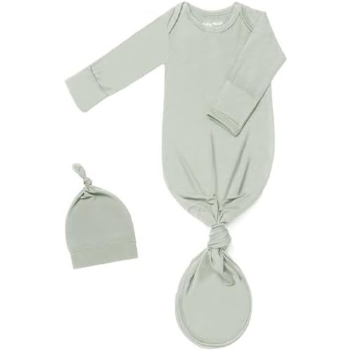 Newborn Baby Knotted Gown, Super Soft Silky Infant Long Sleeve Sleeper for Baby Girl Gifts and Boy Sleeping Bag with Hat