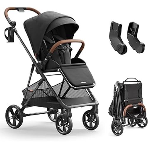 MAMAZING Air Lux Baby Stroller with Carbon Fiber Frame, One-Hand Fold & Reversible Seat, Magnetic 5-Pt Harness, Car Seat Adapter, 15.8lbs, Meteorite