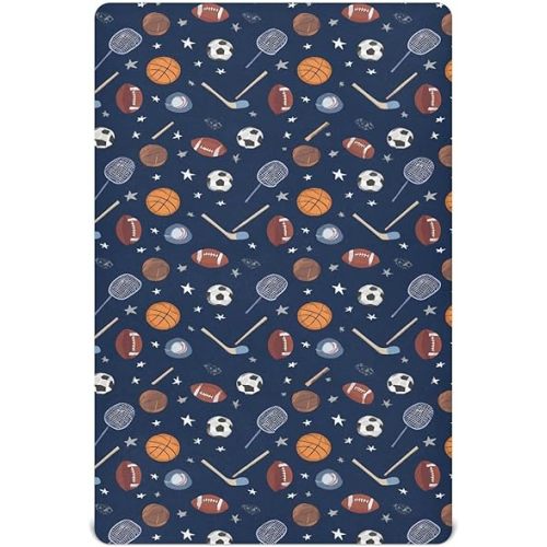 Baby Crib Sheet Team Sports Crib Mattress for Boys and Girls Playard Sheet Soft Breathable Fitted Baby Mattress Cover 52x28in